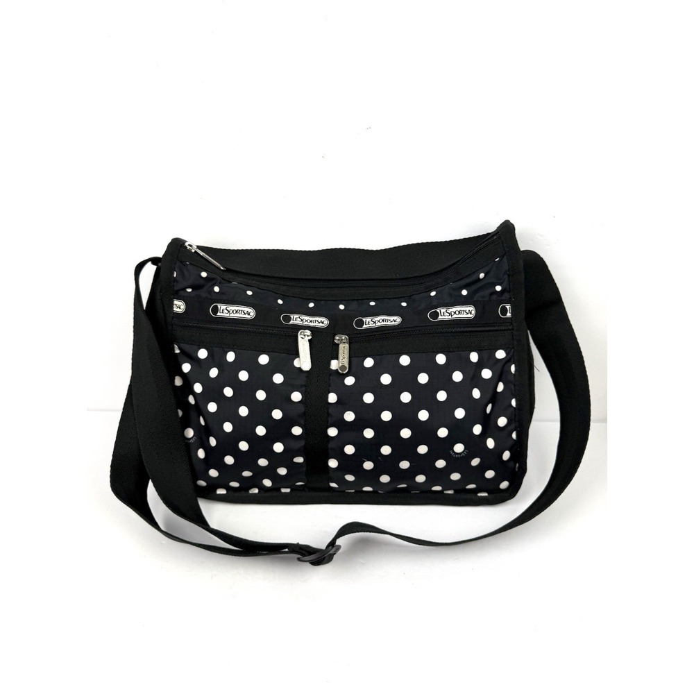 Lesportsac Everyday Crossbody Bag Polka Dot Black White Nylon Expandable Handbag